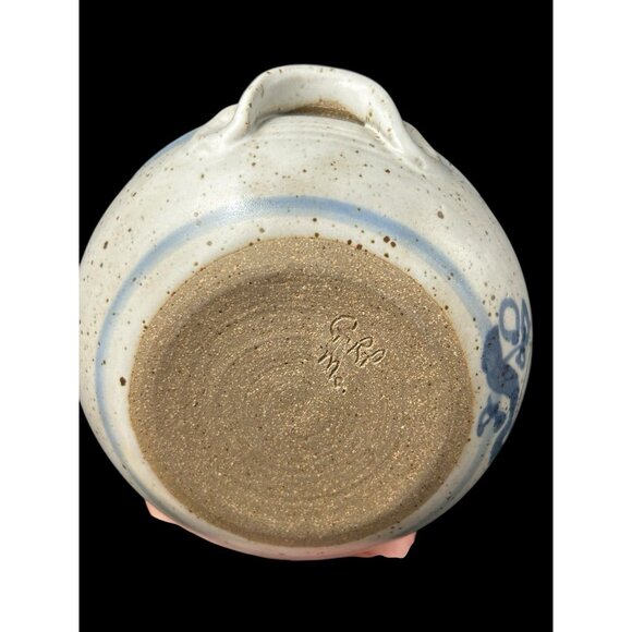 Salt Glaze Speckled Blue Bird Pottery Bowl Handled 6" Signed Handmade Turned - Picture 4 of 9